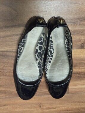 Patent Black Women's Ballet Flats with Subtle Gold Accent